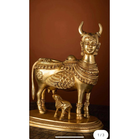 Brass Kamdhenu With Calf  Idol